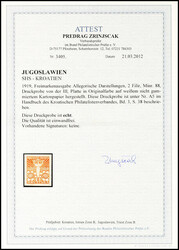 2 F. Freimarke, Druckprobe von der III. Platte in Originalfarbe auf ...