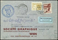 1933, 30 Gr. und 3 Schilling auf Zeppelinbrief von Wien nach ...
