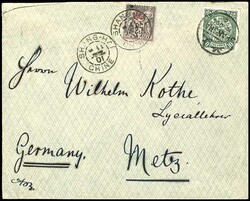 10 C. Drache in Mischfrankatur, Französische Post in China 25 C. auf ...