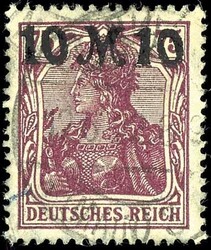 10 Mark auf 75 Pfg Germania, Aufdruckfälschung zum Schaden der Post ...