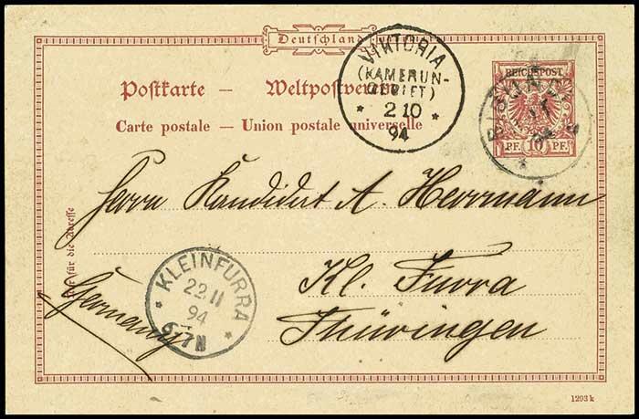 10 Pfennig Vorläuferganzsache mit Entwertung "BIBUNDI", ...