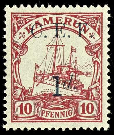 10 pfennigs bright red carmine, black overprint, mint never hinged, ...