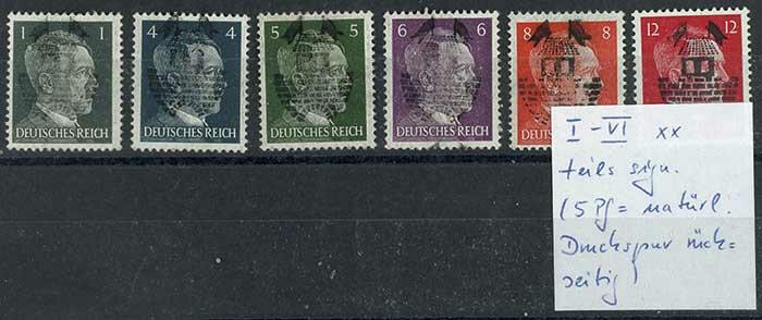 1 Pfg bis 12 Pfg Hitler mit Metallstempel-Aufdruck, sogen. ...