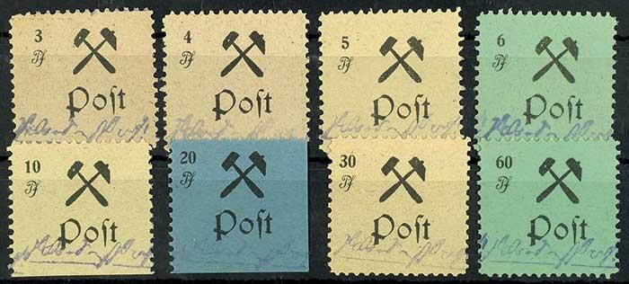 3 Pf. - 6 Pf., 10 Pf., 20 Pf. 30 Pf. und 60 Pf., alle 8 Werte in Type ...