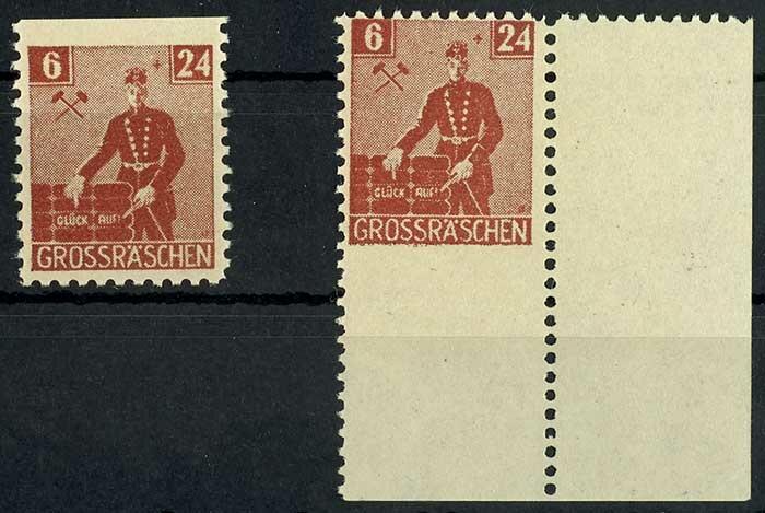 6+24 Pf. braunrot mit A-Zähnung aus der rechten unteren Bogenecke ...