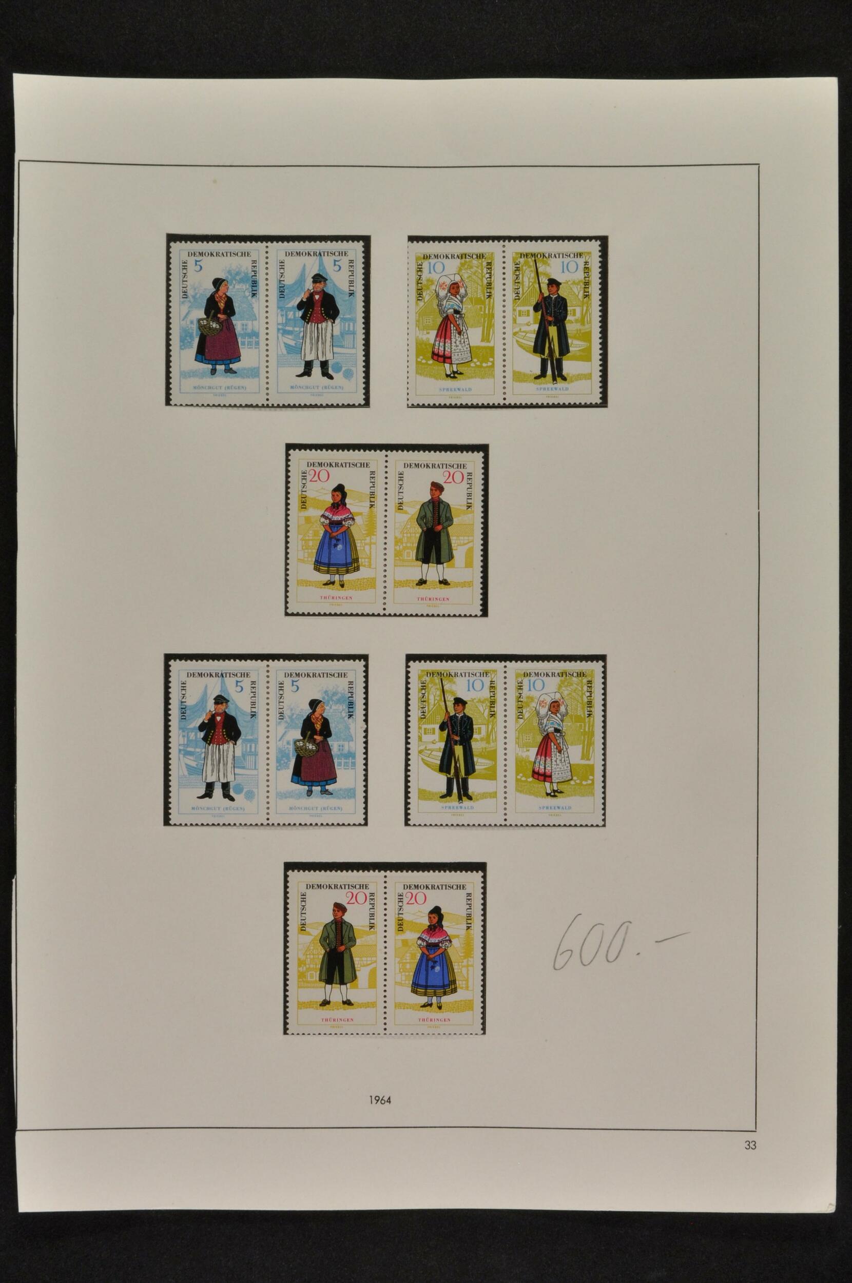 1964, Volkstrachten (I), kpl. postfrische Zusammendruckserie zu 24 ...
