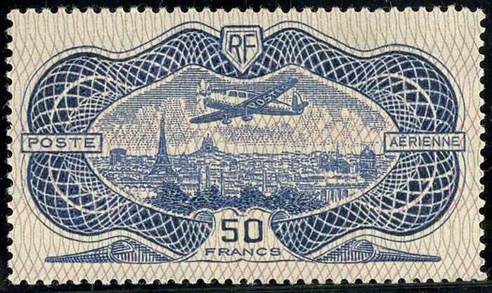 1936, 50 Franc "Flugzeug über Paris mit Netzunterdruck" so genanntes ...