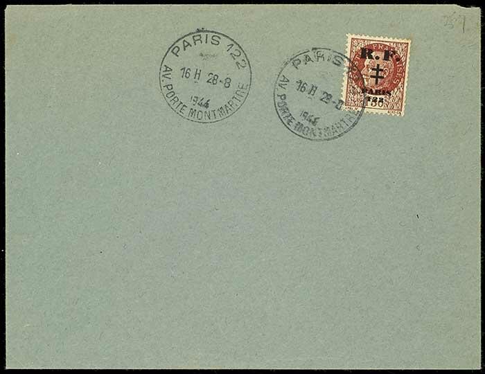 1944, Befreiungsausgaben von Paris "122", Blankobrief mit 1,50 Fr. ...