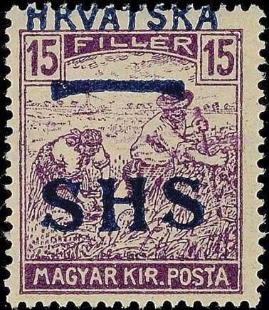 15 F. reaper with downward shifted overprint, mint never hinged, ...