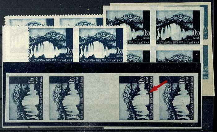 1941 / 1942, 0, 50 Kuna landscapes, two imperforated blocks of four, ...