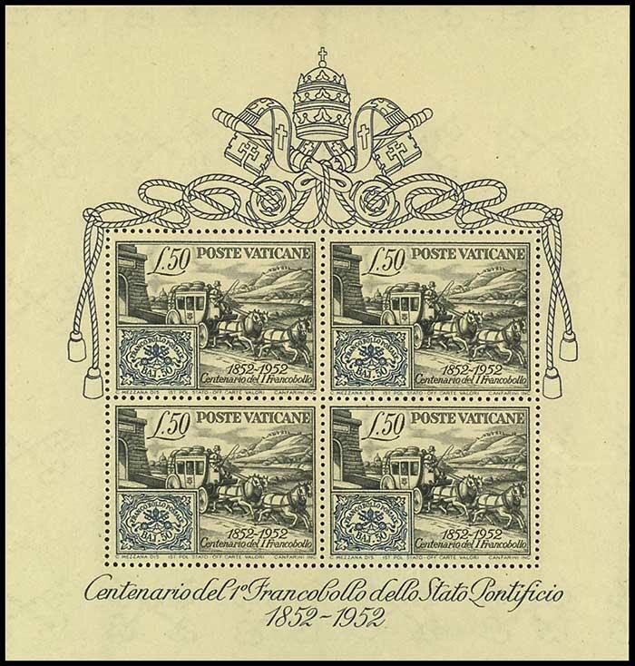 1952, Blockausgabe "100 Jahrestag der ersten Briefmarkenausgabe des ...