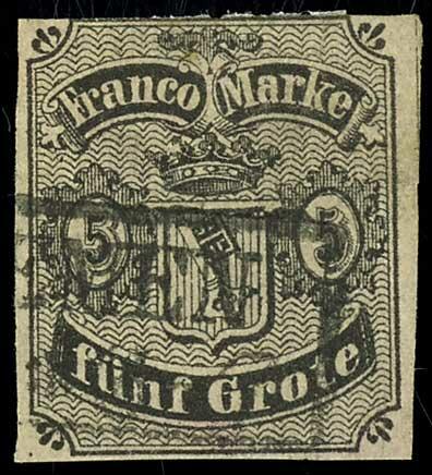 5 Grote black on grey, cancelled by box cancel of 2 lines "BREMEN" ...