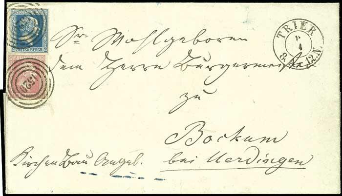 2 Silbergroschen dunkelblau, glatter Grund im vollrandigen Schnitt ...