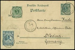 Vorläuferpostkarte 5 Pfennig mit Zusatzfrankatur 5 Pfennig grün, ...
