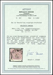 2 Mark lebhaftgraulila, Briefstück, zwei stumpfe Zahnspitzen, sonst ...