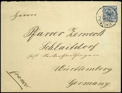 20 Pfennig auf Missionarsbrief der Basler Mission, Entwertung ...