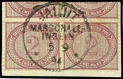 2 Mark dark red crimson, horizontal pair on piece with cancellation ...
