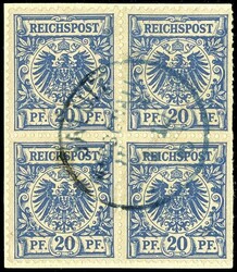 20 pfennigs crown / eagle, violet ultramarine, block of four on ...