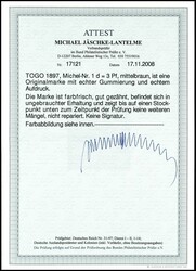 3 Pfennig Krone/Adler, mittelbraun mit Aufdruck "Togo", sehr seltene ...