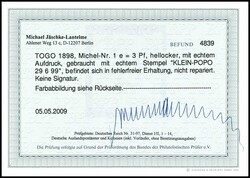3 Pf hellocker tadellos gestempelt, Fotobefund Jäschke-Lantelme BPP ...