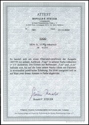 10 Pf rotkarmin, UV dunkelrot, tadellos postfrisch vom Oberrand und ...