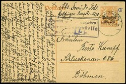 7 1/2 Pfennig Ganzsachenkarte von GOLDINGEN 13.11.17 nach Schluckenau ...