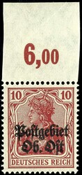 10 Pfg Germania dunkelrot, zinnoberrot quarzend, ungefaltetes ...
