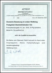 10 Pfg Germania dunkelrot, zinnoberrot quarzend, ungefaltetes ...