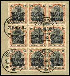 40 Bani on 30 Pfg Germania with sooty overprint in the block of nine ...