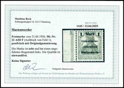 1 Mark on 2 pfennigs in the rarest type AIHF from position 1 ...