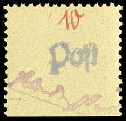 10 Pf. mit Abart "Kurzschriftstempel rötlich statt violett", ...