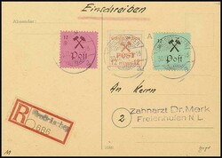 12 Pf. schwarz a. grün mit Zusatzfrankatur a. Sammler-R.-Karte, gepr ...