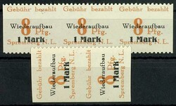 8 Pf. plus 1 M. orange, strip of three vertical imperforated and ...