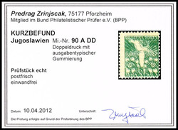 5 F. postal stamps showing a double impression, mint never hinged, ...