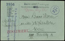 ÖSTERREICH 1915, Przemysl Ballonpost, blaue Ballonkarte mit ...