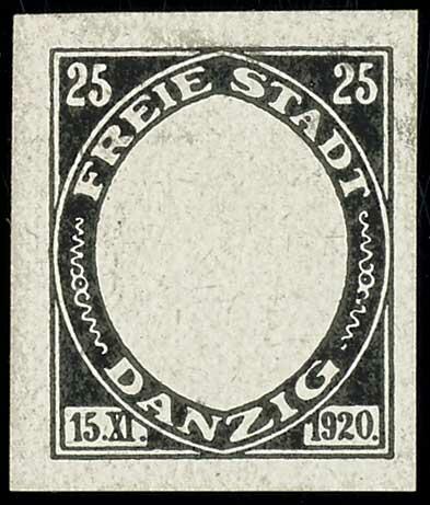 25 pfennigs "Danziger cog", imperforated black phase print only of ...