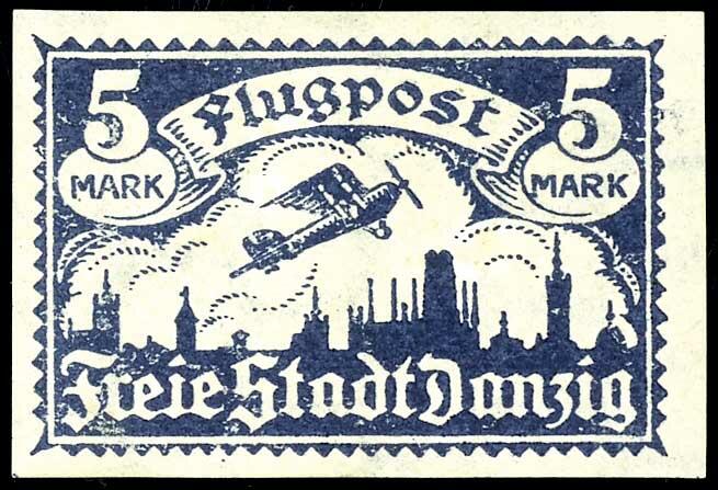 5 M. airmail, proof print in black ultramarine, imperforated, with ...