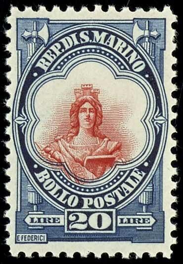 1929, 20 L. national symbols, sello final de serie perfect mint never ...