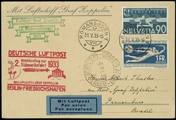 2. Südamerikafahrt 1933, Karte ab Romanshorn 31.5. mit 90 Rp und 1 ...