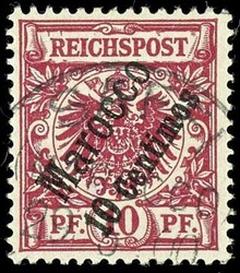 10 Centimos on 10 pfennigs crown / eagle, red carmine, used, very ...