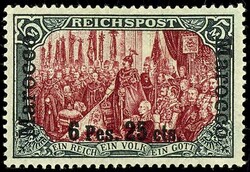 6 Pes. 25 cts on 5 Mark greenish black / brownish carmine, base stamp ...