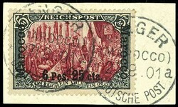 6 Pes. 25 cts. on 5 Mark green black / brownish carmine, original ...