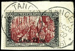 6 Pes. 25 cts. on 5 Mark green black / brownish carmine, base stamp ...