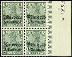 5 Centimos on 5 pfennigs imperial yacht, block of four from right ...