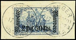 2 Pes 25 Cts. on 2 Mark German Reich, cancelled "Tangier" on piece, ...