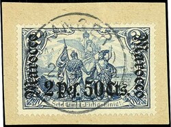 2 Pes 25 Cts. on 2 Mark German Reich, cancelled "Tangier" on piece, ...