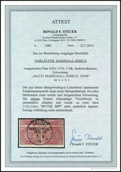 2 Mark dark red crimson, horizontal pair on piece with cancellation ...