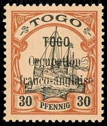 30 Pfennig Kaiseryacht mit Aufdruck "TOGO Occupation franco-anglaise" ...