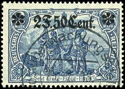 2,50 Fr. auf 2 Mark Deutsches Reich, 25 : 17 Zähnungslöcher, ...