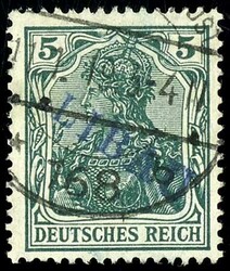 5 Pfennig Germania dunkelbläulichgrün mit violettblauem Aufdruck ...